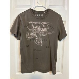 Guess Men Graphic T Shirt Brown Short Sleeve Vintage American Tradition Size S